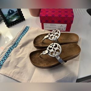 Tory Burch size 6 Miller Cloud Metallic GOAT Leather / Cork.  NEW